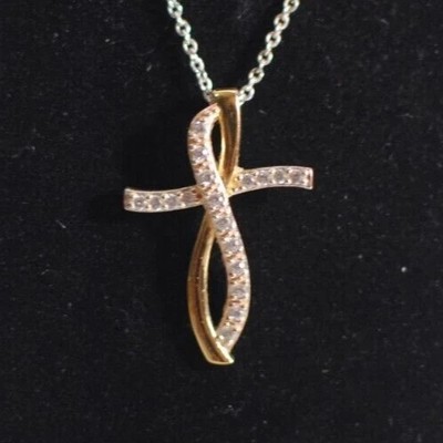 Contemporary Crystal Rhinestone Cross Pendent 18  Gold Tone Necklace Mark LACN