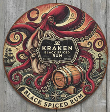 The Kraken Black Spiced Rum 8" Diameter Novelty Metal Sign Made In USA