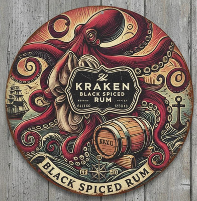 The Kraken Black Spiced Rum 8'' Diameter Novelty Metal Sign Made In USA