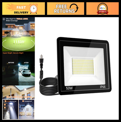 50W LED Flood Light 12000LM, 6500K Daylight White, IP66 Waterproof Outdoor Work