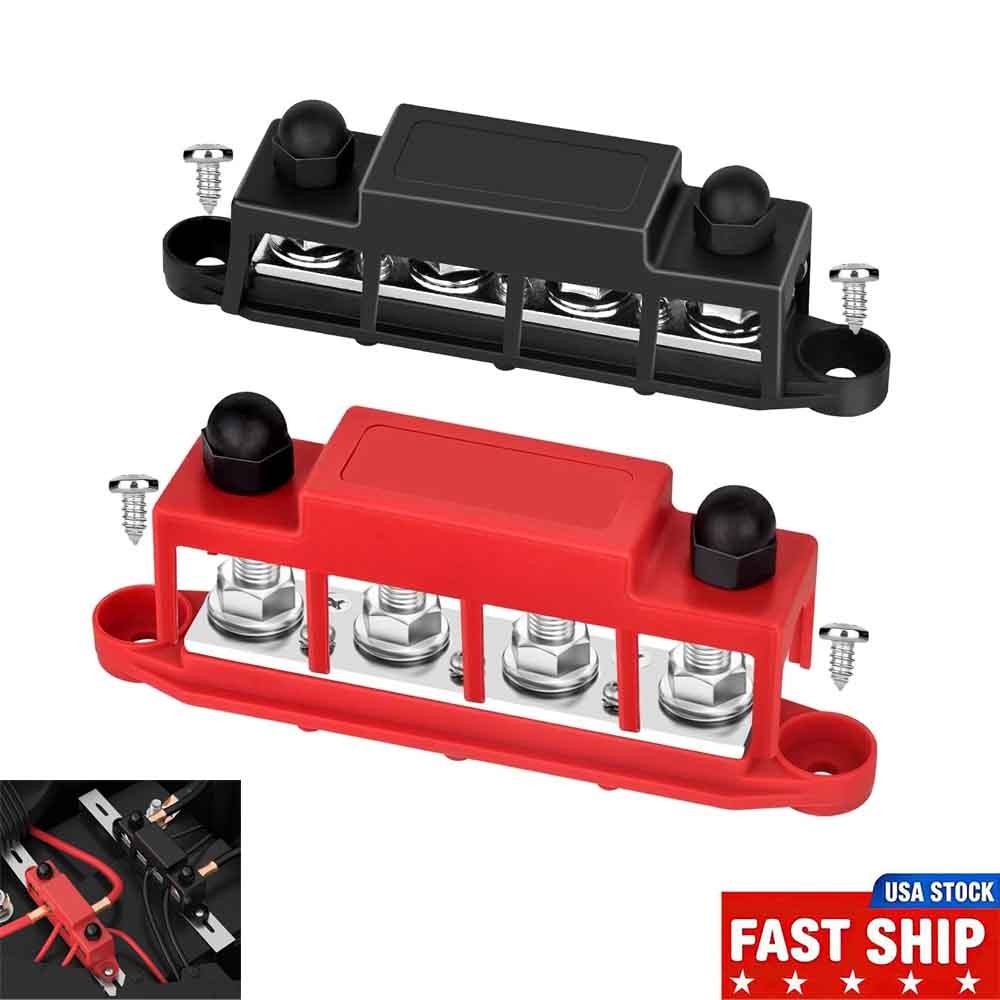 250A 12V Marine Bus Bar 4 x 3/8" Studs Power Distribution Terminal Block