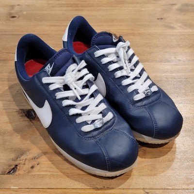 Nike Cortez Basic Leather Obsidian White Metallic Silver Mens Size 10 819719-410