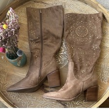 Tan Suede Embellished Knee-High Boots size 10 New w box