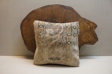 Copricuscino Tappeto Turco Vintage 16x16 Beige Marrone Tessuto a Mano Kilim Cuscino