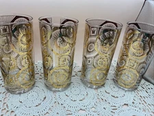 4 VTG Georges Briard Highball Glasses Golden Celestial Sun MCM Barware Glassware