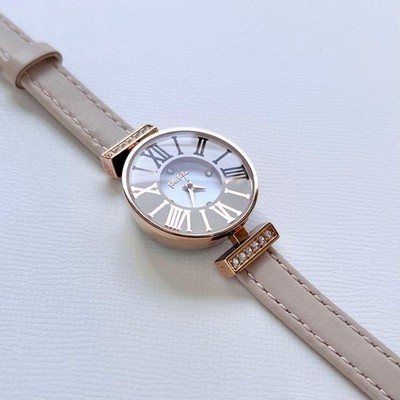 Folli Follie Mini Dynasty Watch Jewelled Timepiece Leather Band Beige Dial