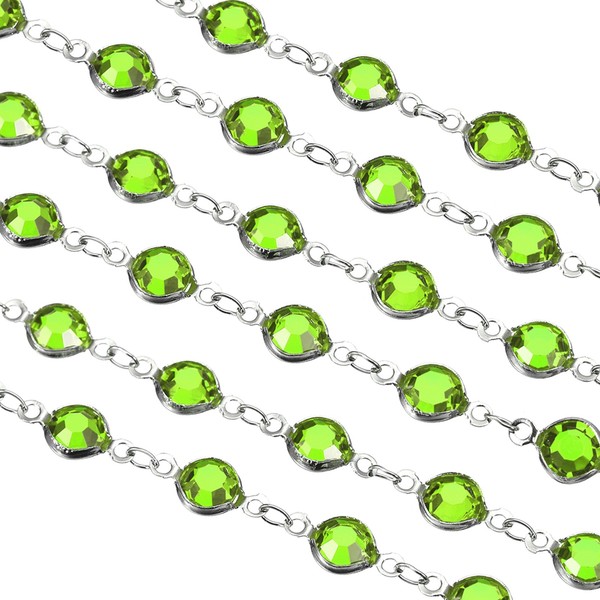 5 StüCk 5 Meter Strasskette, GrasgrüNe Perlenkette Mit Versilbertem Messing-image