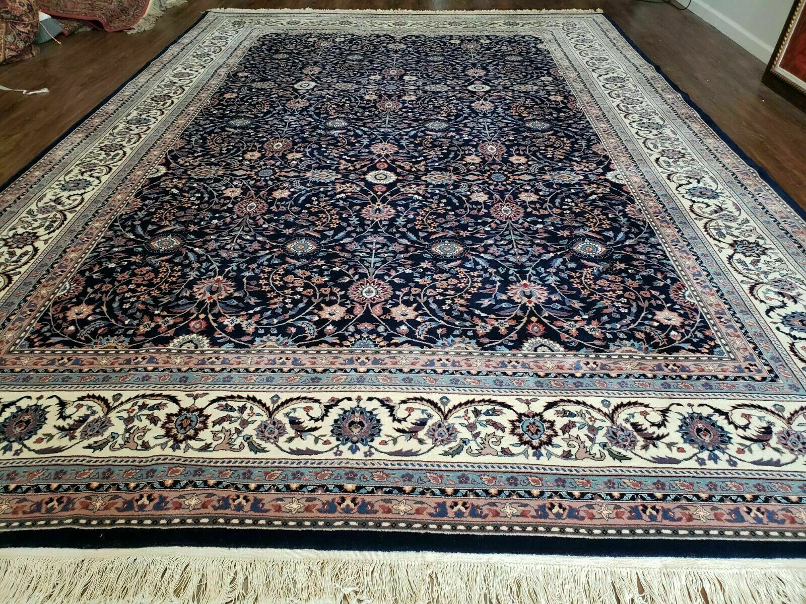 10x14 Midnight Blue Oriental Rug Allover Pattern Great Condition Wool Carpet