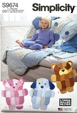 Simplicity Pattern S9674  Rag Quilt, Wall Hangings or Throws  Bear, Cat, Dog