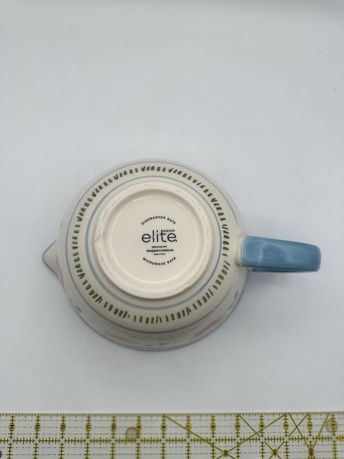 Gibson Elite Anaya 2 Qt Hand Painted Floral Stoneware Batter Bowl Handled Spout