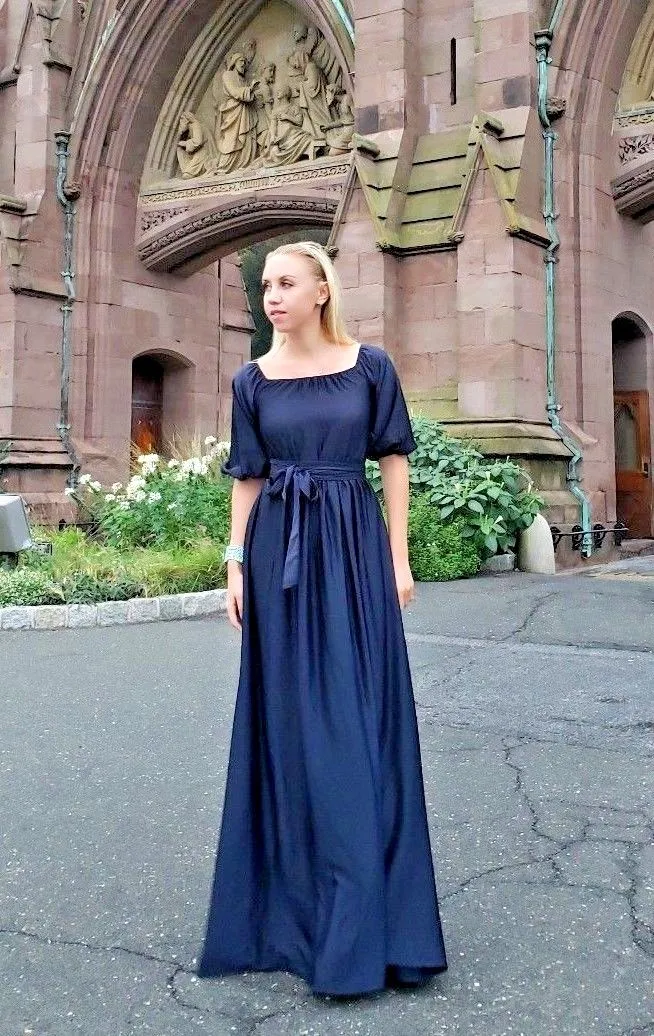 Long Sleeve Fluffy Navy Blue Dress – Walone LLC