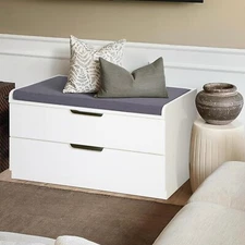 2 Drawer Shoe Bench Rack with Removable Cushion Entryway Shoe Storage Organizer