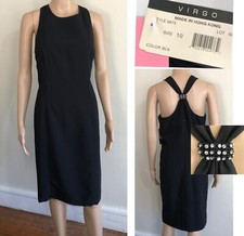 NEW vtg Womens Classic Black Sheath Dress Sz 10 NWT Rhinestone Racer Back VIRGO