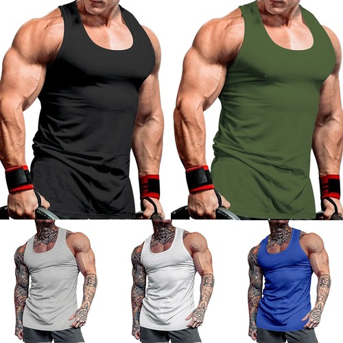 T-shirt da uomo a maniche corte elasticizzate con scollo a V, per bodybuilding, allenamento, maniche lunghe, Blu, M