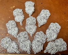 appliques soutache flower beads white hand sewn 7pcs