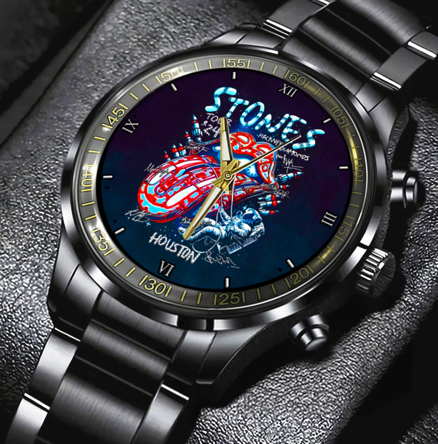 The Rolling Stones Black Stainless Steel Watch