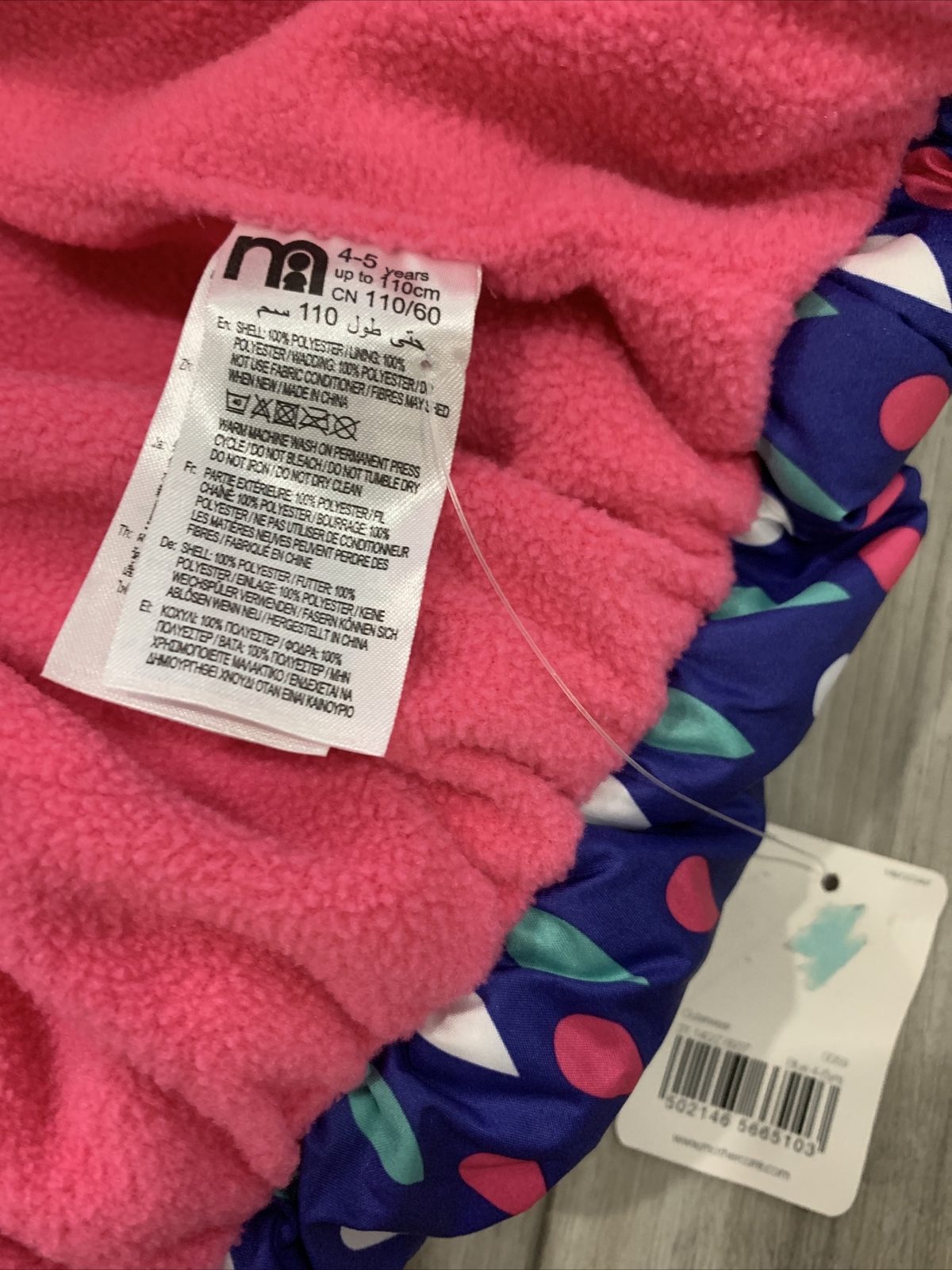 NWT Mothercare Blue Raindrops Down Girl Jacket Size 4-5