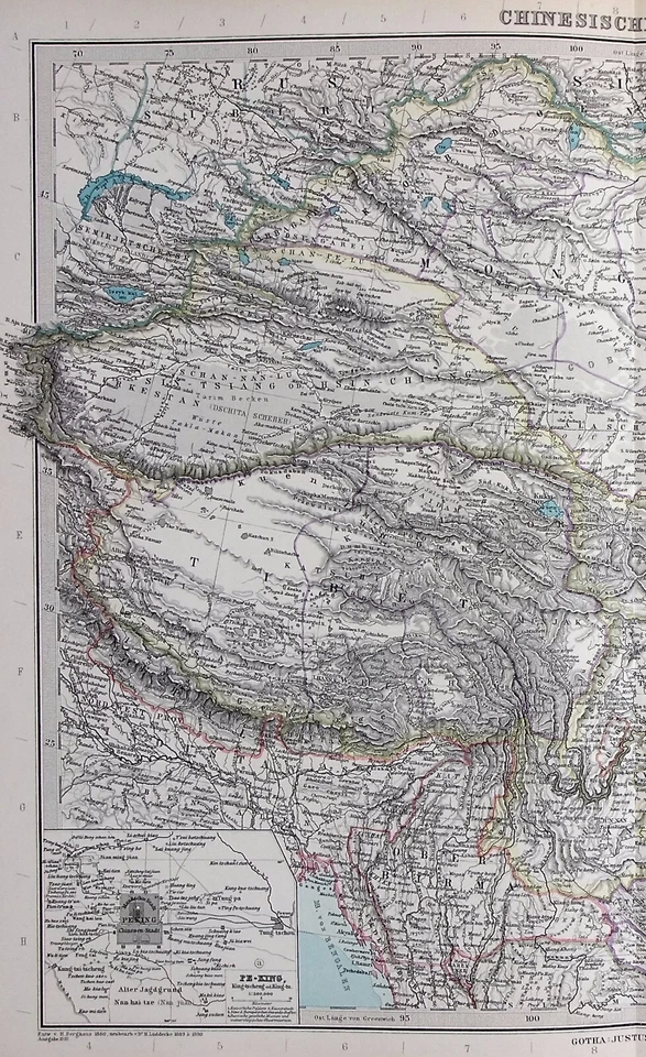 Mapa antiguo original IMPERIO CHINO, CHINA, MONGOLIA, TIBET, COREA, Stieler 1891 Foto 3 de 4