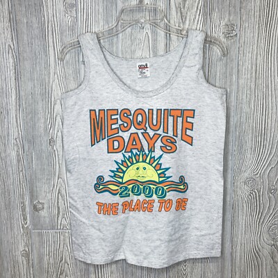 Vintage Mesquite Days 2000 Tank Top Smiling Sun NV, Gray, Size Small USA
