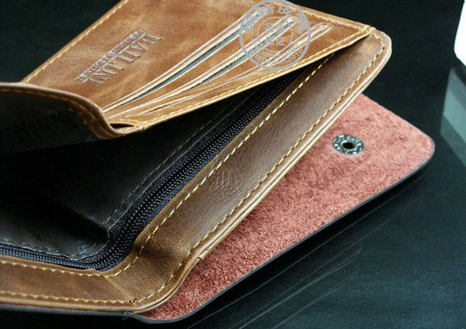 Men's Leather Wallet Bifold ID Card Holder Checkbook Long Clutch Billfold Purse