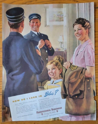 1945 Pennsylvania Railroad Magazin Anzeige der Familie bewundert Vater in seiner Uniform
