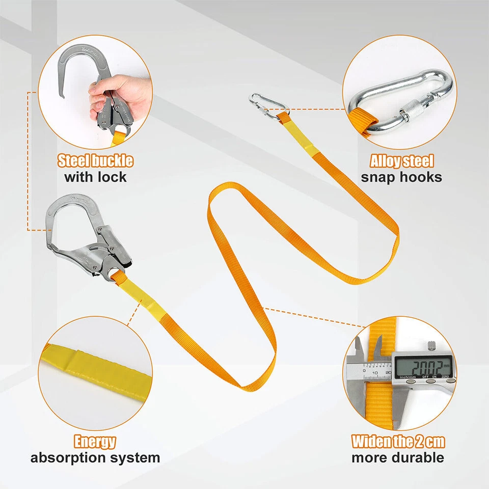 1.5m Safety Fall Arrest Full Body Protection Harness Scaffold Hook Lanyard UK - Image 3 of 4