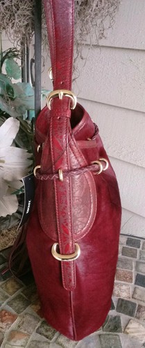 NWT DKNY A Bit Fancy Haircalf Rioja Red Hobo Shoulder Drawstring Tassel $398 - Picture 9 of 12