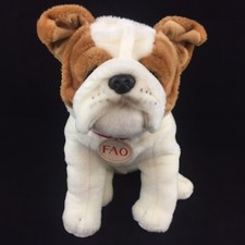 FAO Schwarz Plush Bulldog Dog 12" ID Button Seam Tag 2015 Toys R US