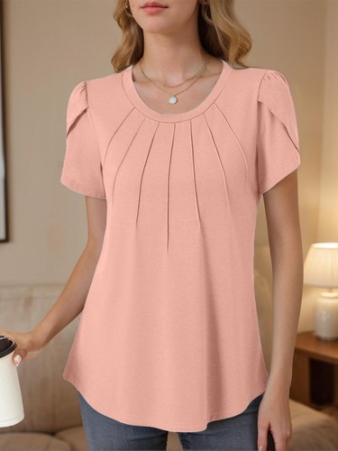 Women's Casual Petal Sleeve Tops Pleated Top Blouses - Picture 9 of 14