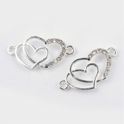  10 Stck. Legierung Strass Herz Charm Pedant für Schmuckherstellung Armband 