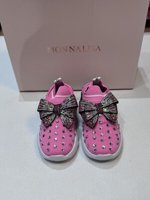 Monnalisa Diamonte Pink Sock Trainer Shoes NEW Size 27 Uk