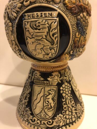 Vintage German Stoneware Cobalt Wine Goblet with Cobalt ~ Town Crests~ WN74 - Picture 6 of 9