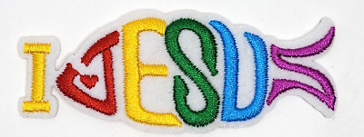 I Love JESUS FISH PATCH IRON ON Embroidered 3