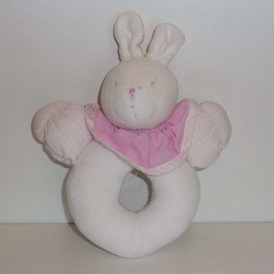 Doudou Hochet Lapin Moulin Roty - Rose blanc - Photo 1/1