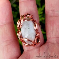 Moonstone Crystal Size 6-7-8 US Adjustable Ring Pure Copper Unique Jewelry