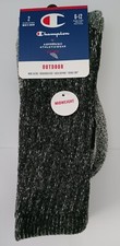 NEW x2 Champion Authentic Midweight Outdoor Winter Black Crew Socks Sz. 6-12