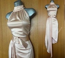 Karen Millen UK 10 Baby Pink Soft Satin Halter Neck Belted Draped Cocktail Dress