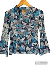 TORY BURCH Women's Long Sleeve Print Sequins Scoop Neck Collar Cotton Tunic sz 0