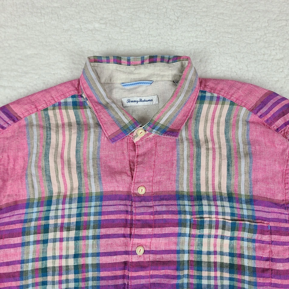 Camisa de vestir Tommy Bahama para hombre 2XL XXL multicolor a cuadros lino abotonada Foto 3 de 4