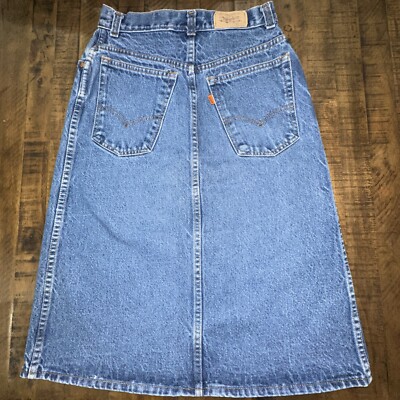Vtg LEVIS 97084-0214 Lady SKIRT Long Denim ORANGE TAB (SO115) | eBay