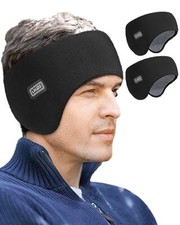 Double-Layer Ear Warmer Headband-Knit Fuzzy Lined Winter Ear Muff Black/Black
