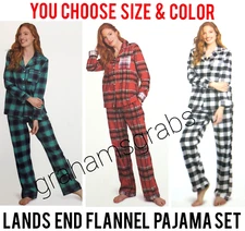 LANDS END WOMEN'S 2-PIECE FLANNEL PAJAMA SET WARM COZY SOFT - RED, BLACK, GREEN