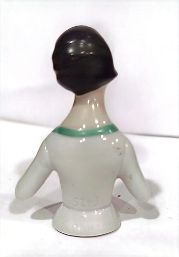 #F Antique Vintage Pin Cushion Ceramic Doll Figure Deco Woman - Picture 3 of 4