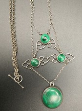 Victorian hair, silver and greenstone memorial necklace