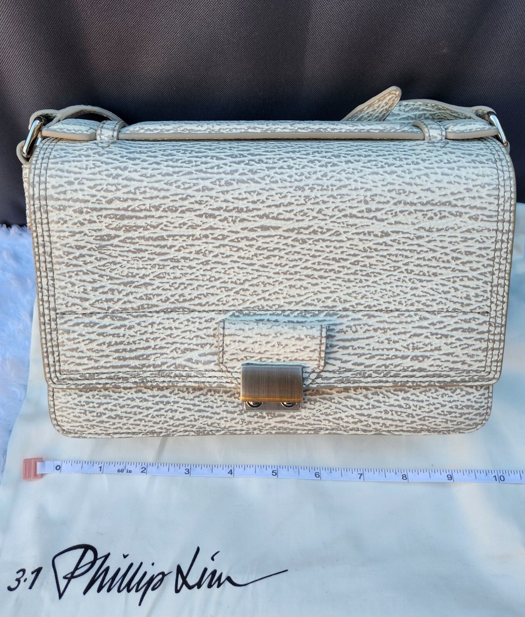 3.1 PHILLIP LIM Gray/Cream Shark Embossed Leather Mini Pashli 