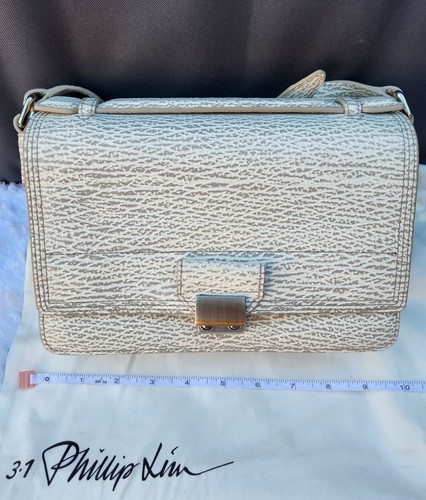 3.1 PHILLIP LIM Gray/Cream Shark Embossed Leather Mini Pashli Messenger Bag
