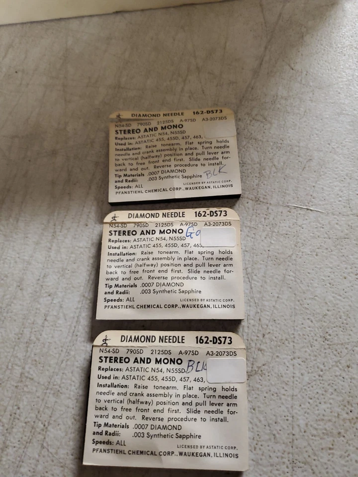 3 Pieces Pfanstiehl 162-DS73 Diamond Needle Stylus Astatic N54 N55SD 455 NOS! - Image 2 of 2