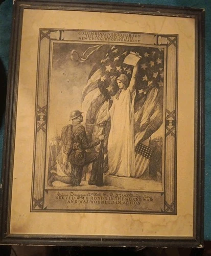 Original WW1 Military Infantry Company Wounded In Action VINTAGE Letter Framed