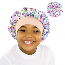 Cartoon Baby Kids Print Satin Bonnet Sleep Hat Cap for Curly Hair Adjustable Sil