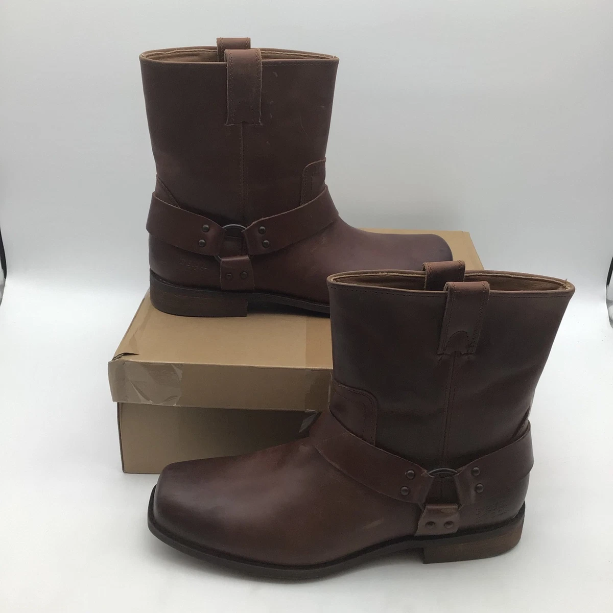 Frye Riley Pull-On Boots Mens 7.5 Espresso Leather‎ Shearling Lined Lug Sole NEW Frye Riley Harness Boots Brown Leather Men 11.5 Buckle  main image 2